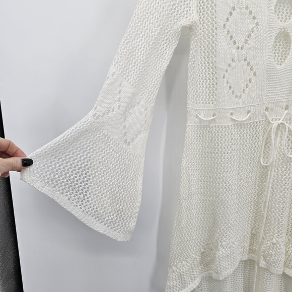 Ivory Crochet Swim CoverUp Hi Lo Breathable Dress Womens One Size - Picture 4 of 8